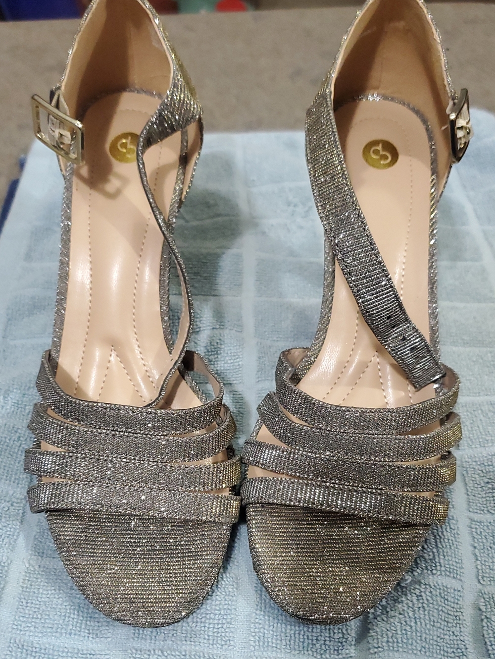 C P Company Traci Silver/ Gold Glitter Strappy Ankle Sandals